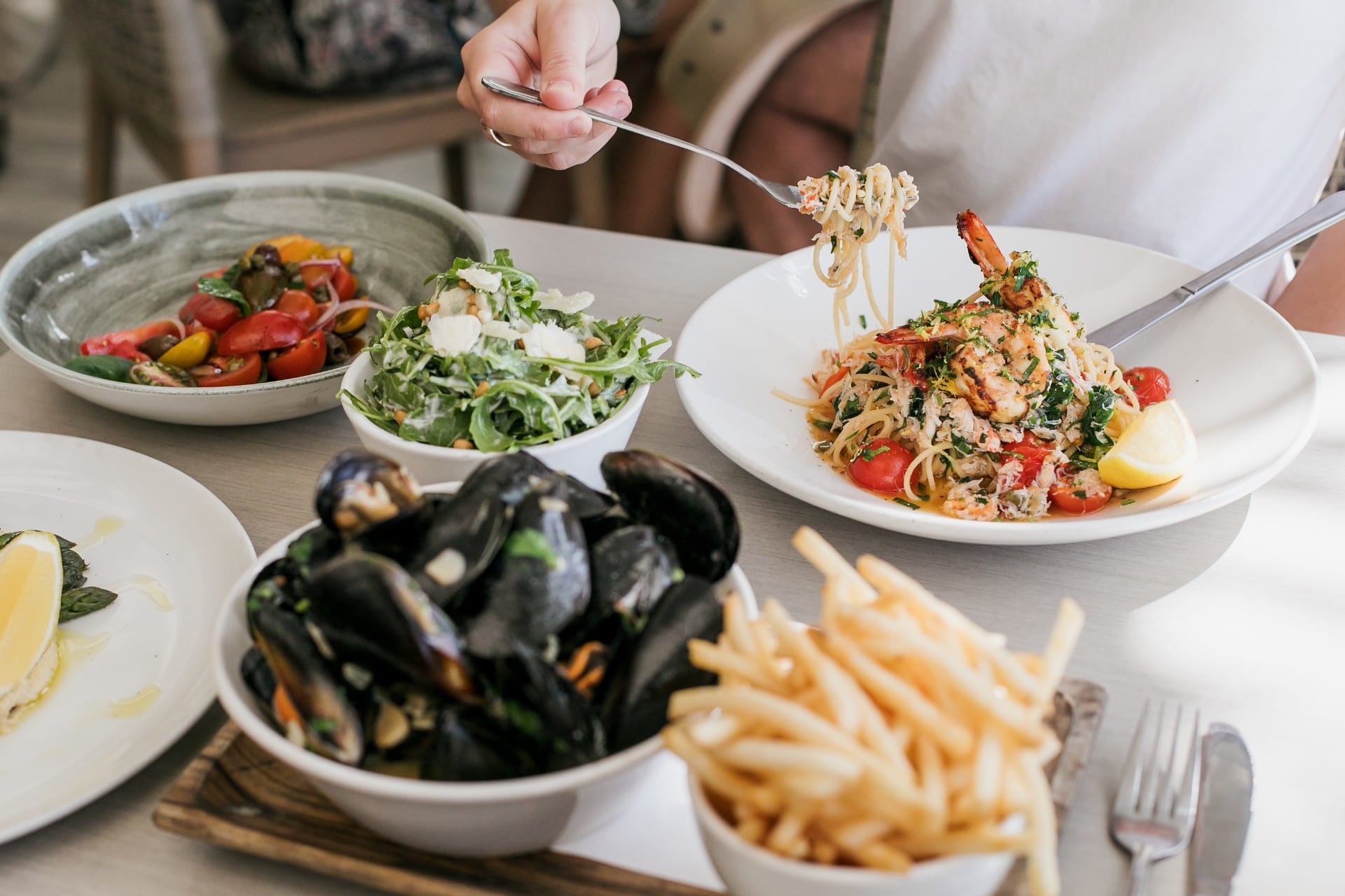 Fresh seafood at beachside restaurant