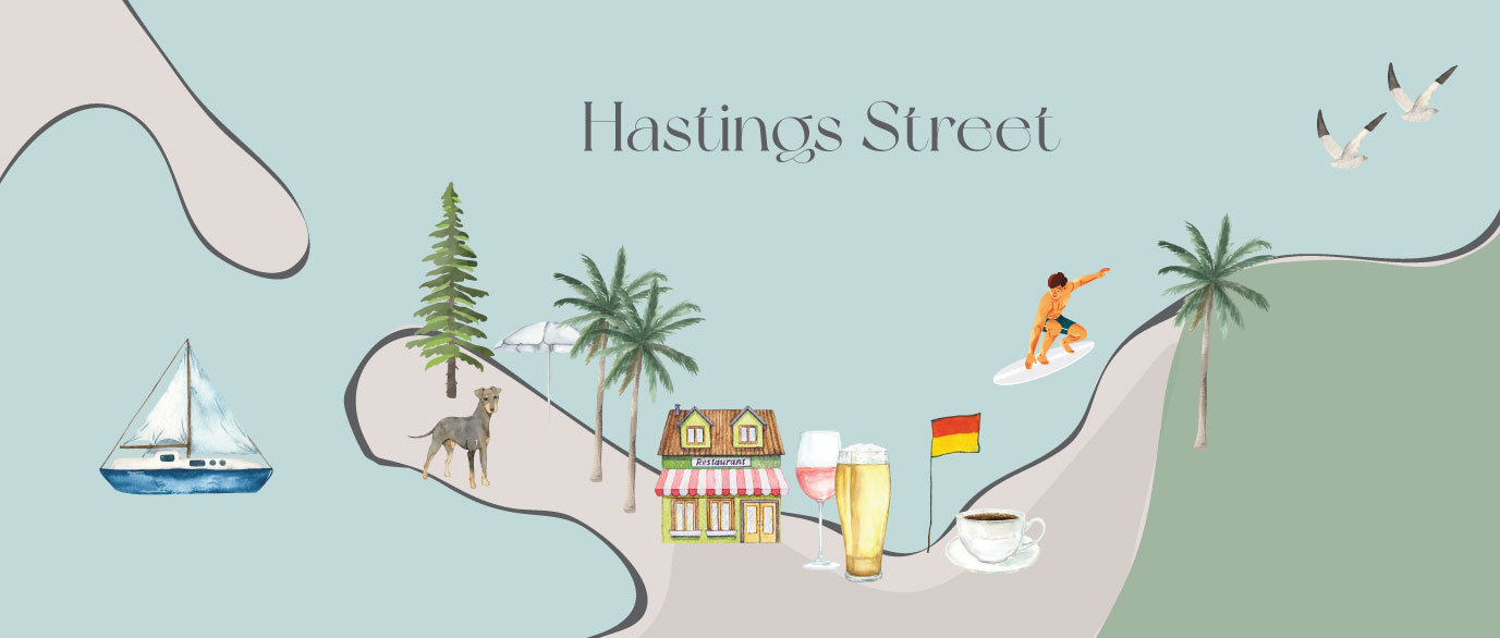 illustrated map of the location of hastings street, noosa